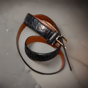 Jos. A. Bank Belt Men's size 42 Italian Leather Dress Black Croc Embossed